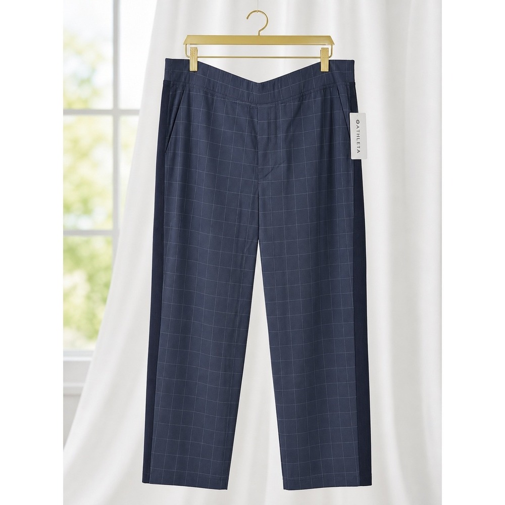 Athleta Brooklyn Textured Ankle Pant Women Plus 26 Navy Windowpane Side Stripe